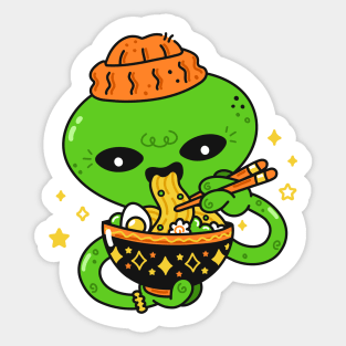 Alien eat ramen Sticker